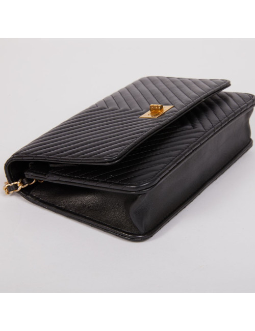 Wallet on chain CHANEL cuir chevron noir