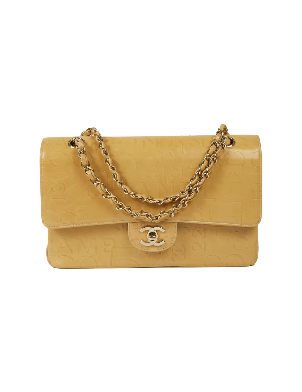 Sac CHANEL cuir d'agneau beige siglé "CHANEL" "CC"