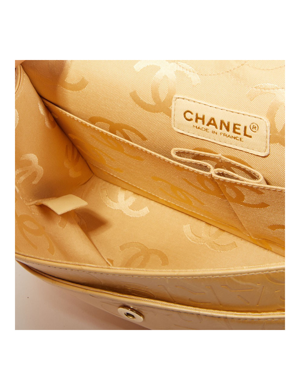 Sac CHANEL cuir d'agneau beige siglé "CHANEL" "CC"