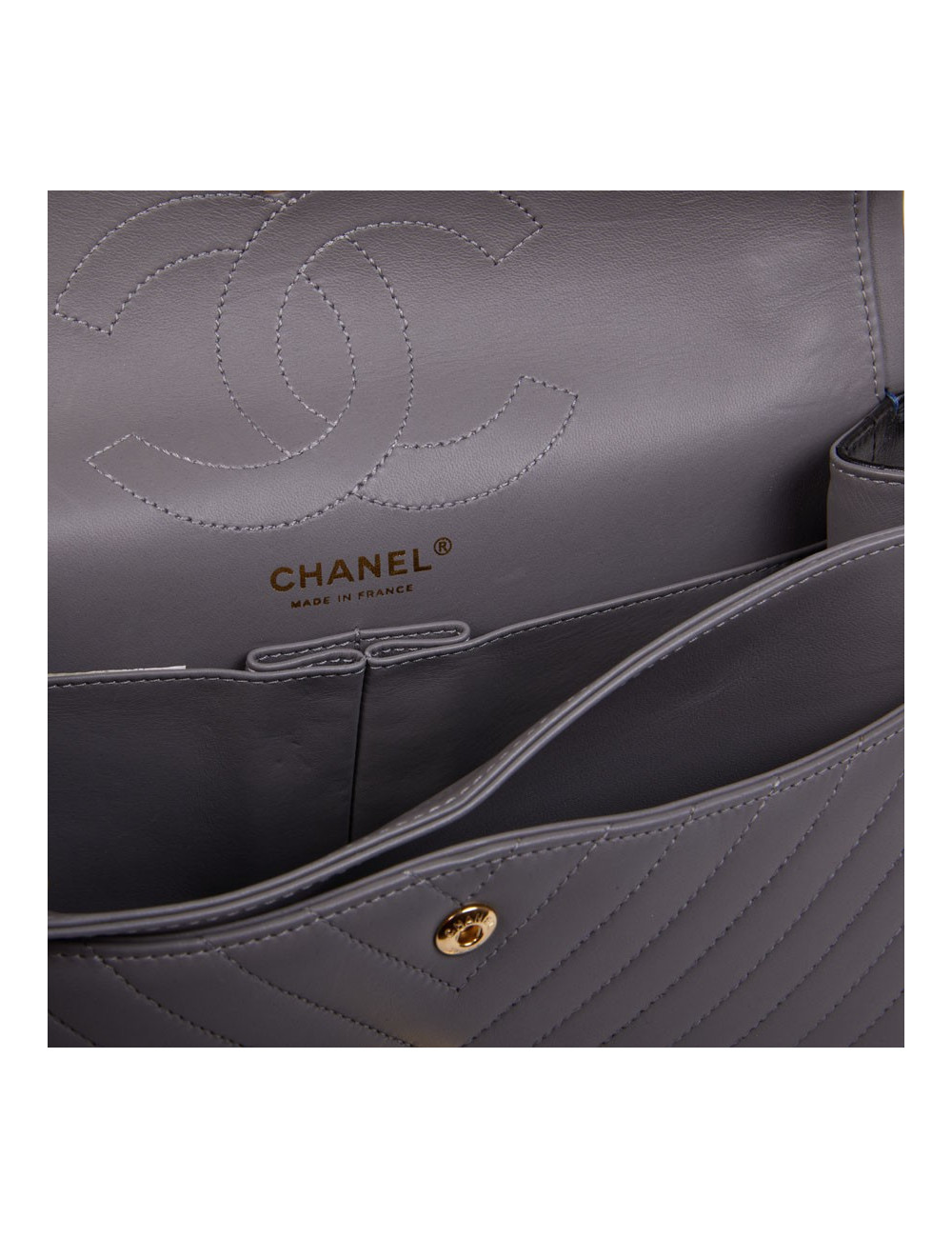 Sac CHANEL 2.55 chevron cuir tricolore bleu gris noir