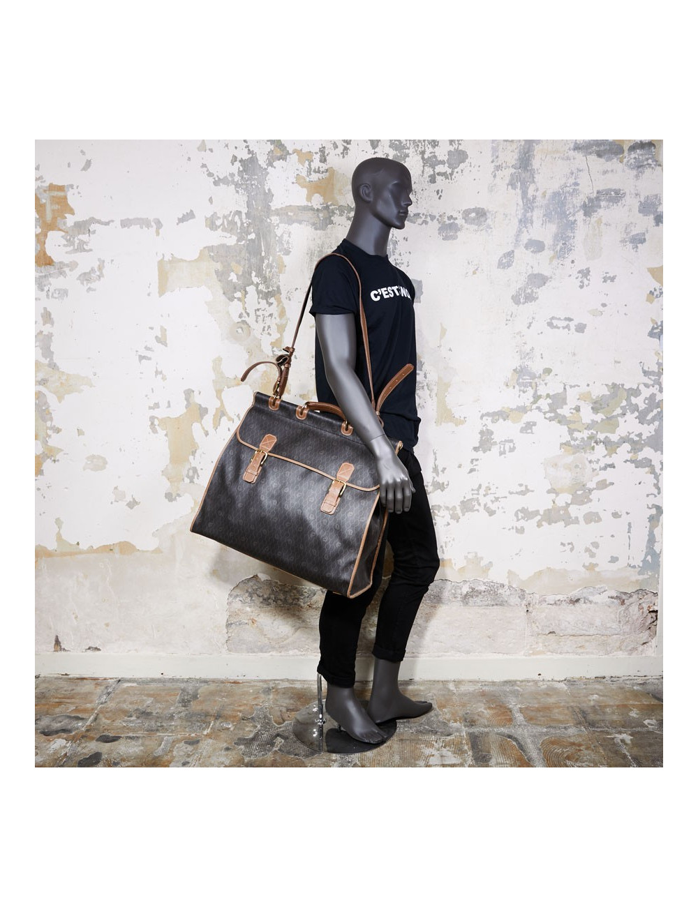 Sac de voyage CHRISTIAN DIOR toile monogrammée noire et marron