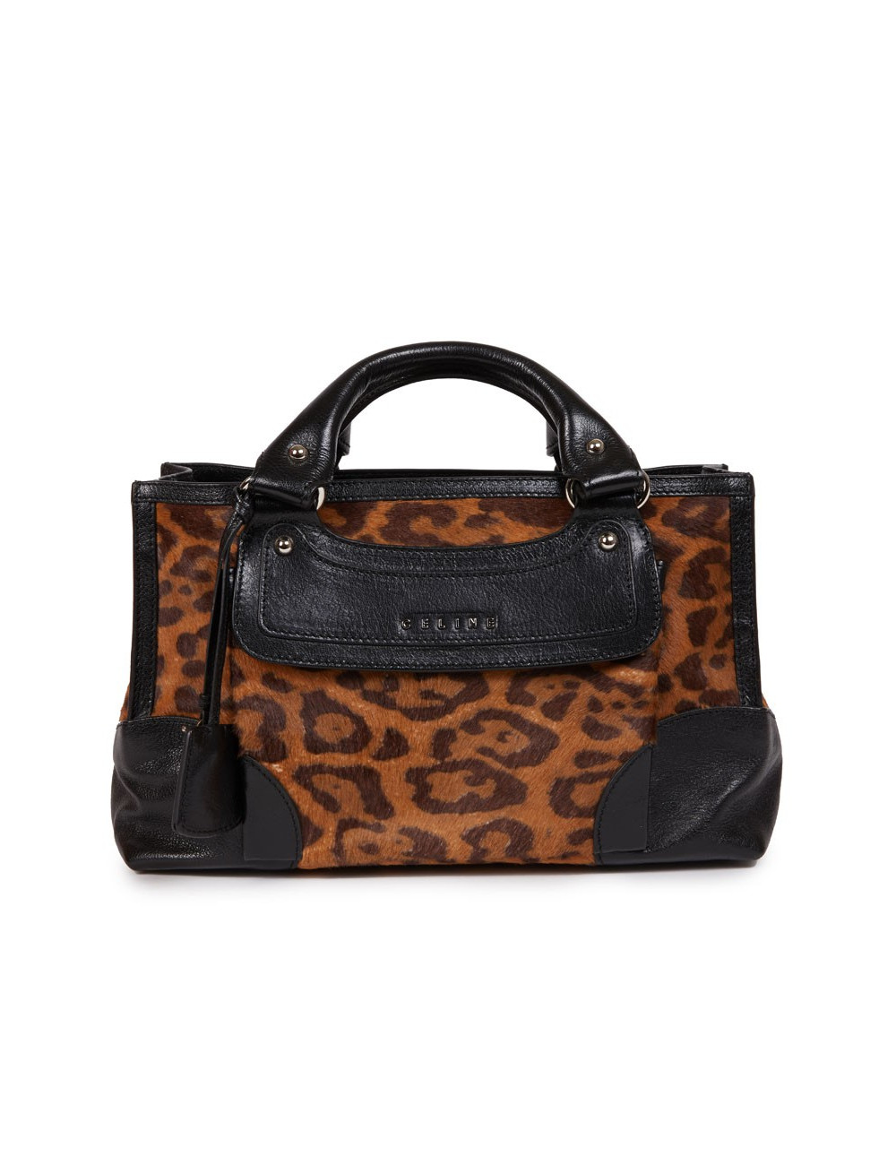 Sac CELINE cuir noir et poulain imprimé girafe marron
