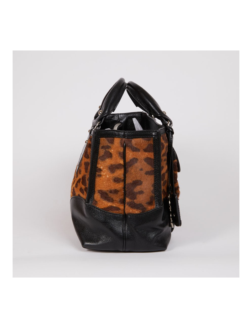 Sac CELINE cuir noir et poulain imprimé girafe marron