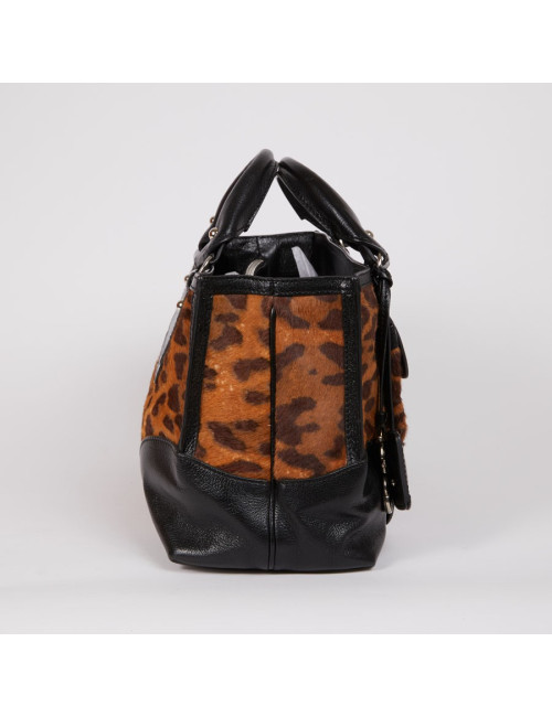 Sac CELINE cuir noir et poulain imprimé girafe marron