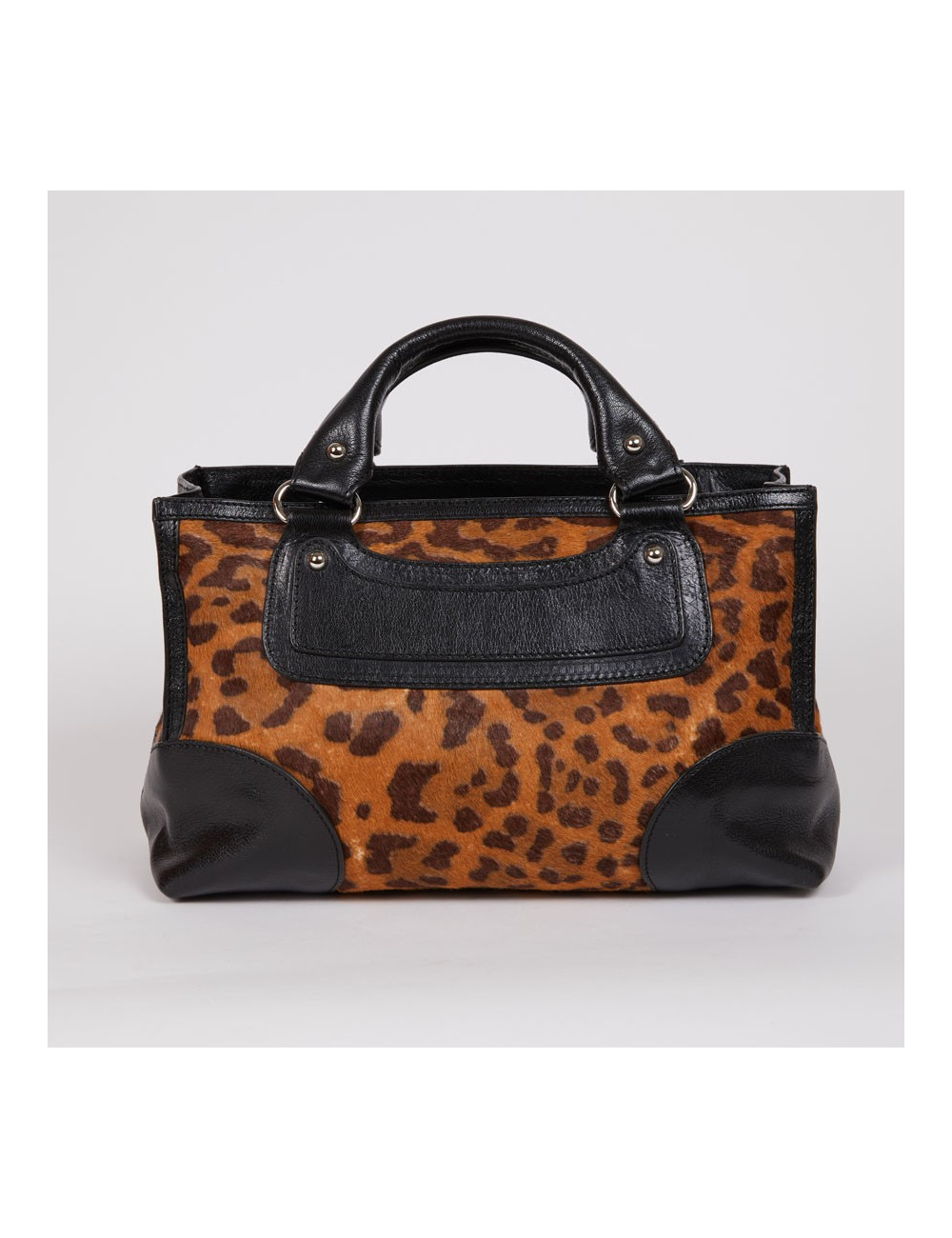 Sac CELINE cuir noir et poulain imprimé girafe marron