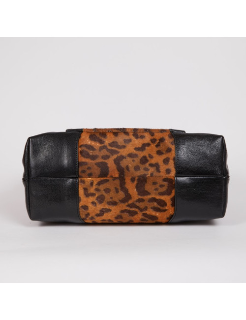 Sac CELINE cuir noir et poulain imprimé girafe marron