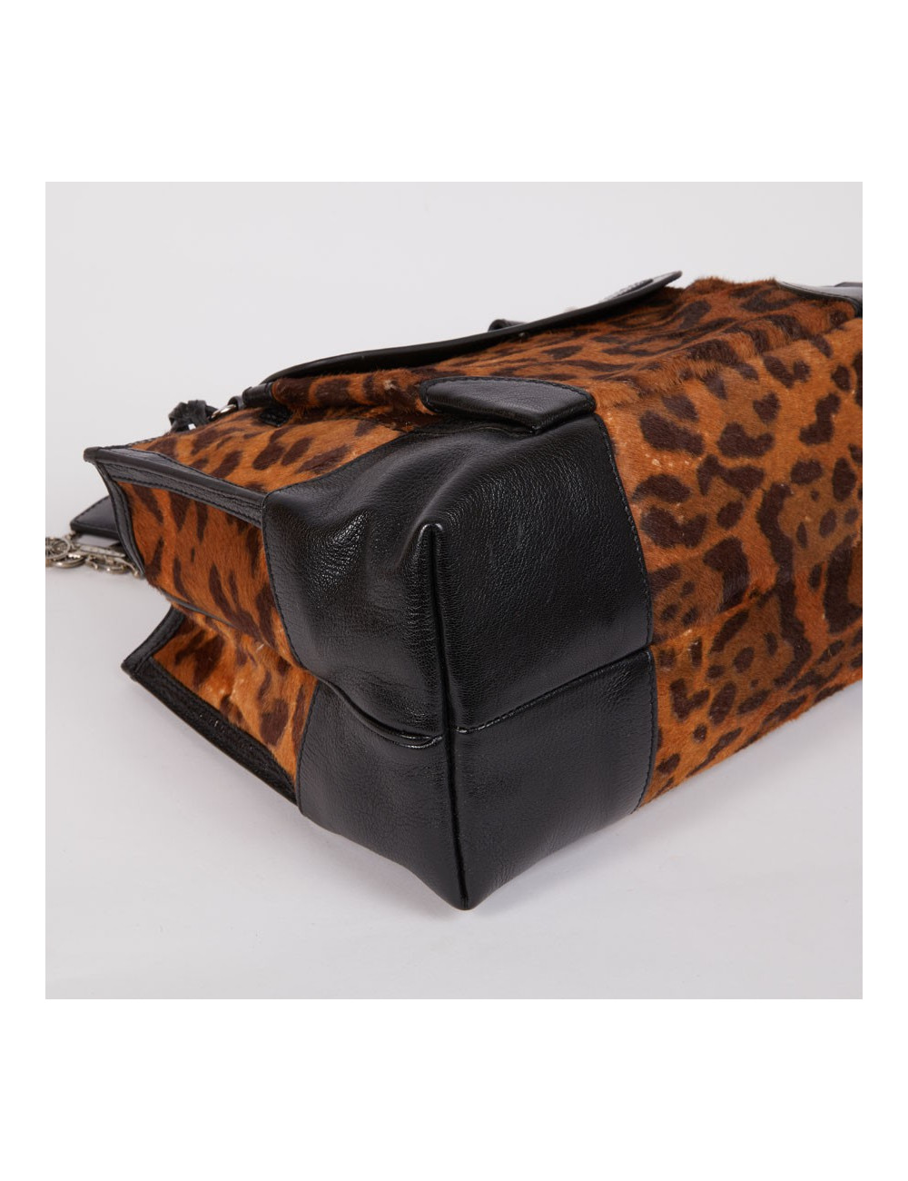 Sac CELINE cuir noir et poulain imprimé girafe marron