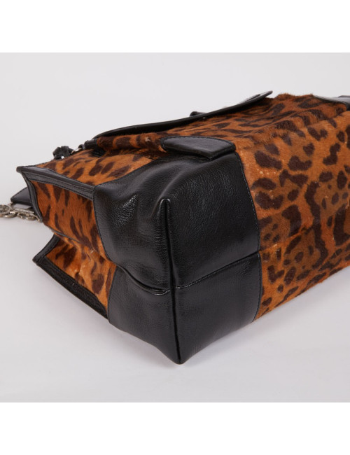 Sac CELINE cuir noir et poulain imprimé girafe marron