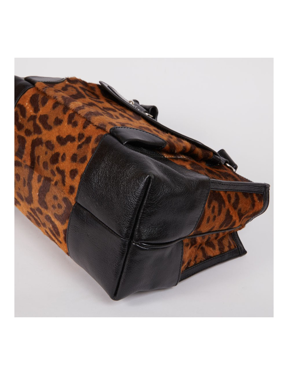 Sac CELINE cuir noir et poulain imprimé girafe marron