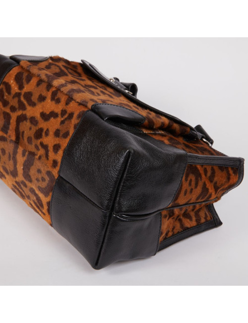 Sac CELINE cuir noir et poulain imprimé girafe marron