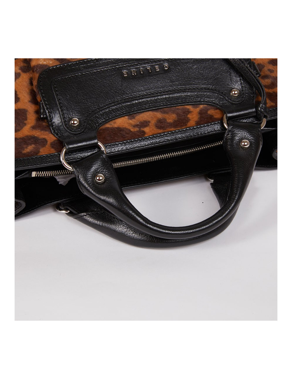 Sac CELINE cuir noir et poulain imprimé girafe marron
