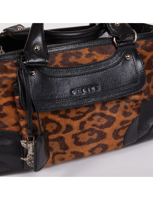 Sac CELINE cuir noir et poulain imprimé girafe marron
