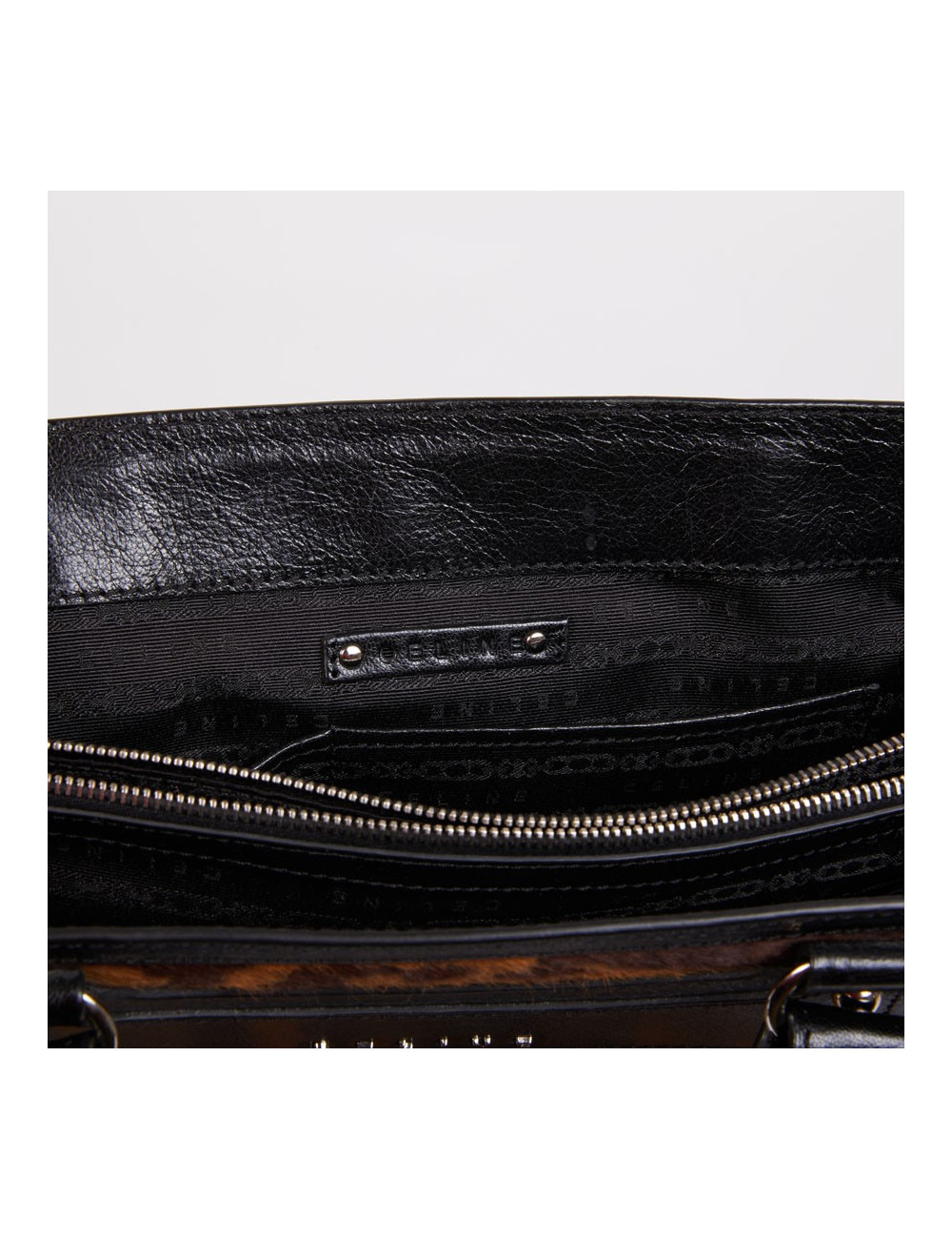 Sac CELINE cuir noir et poulain imprimé girafe marron