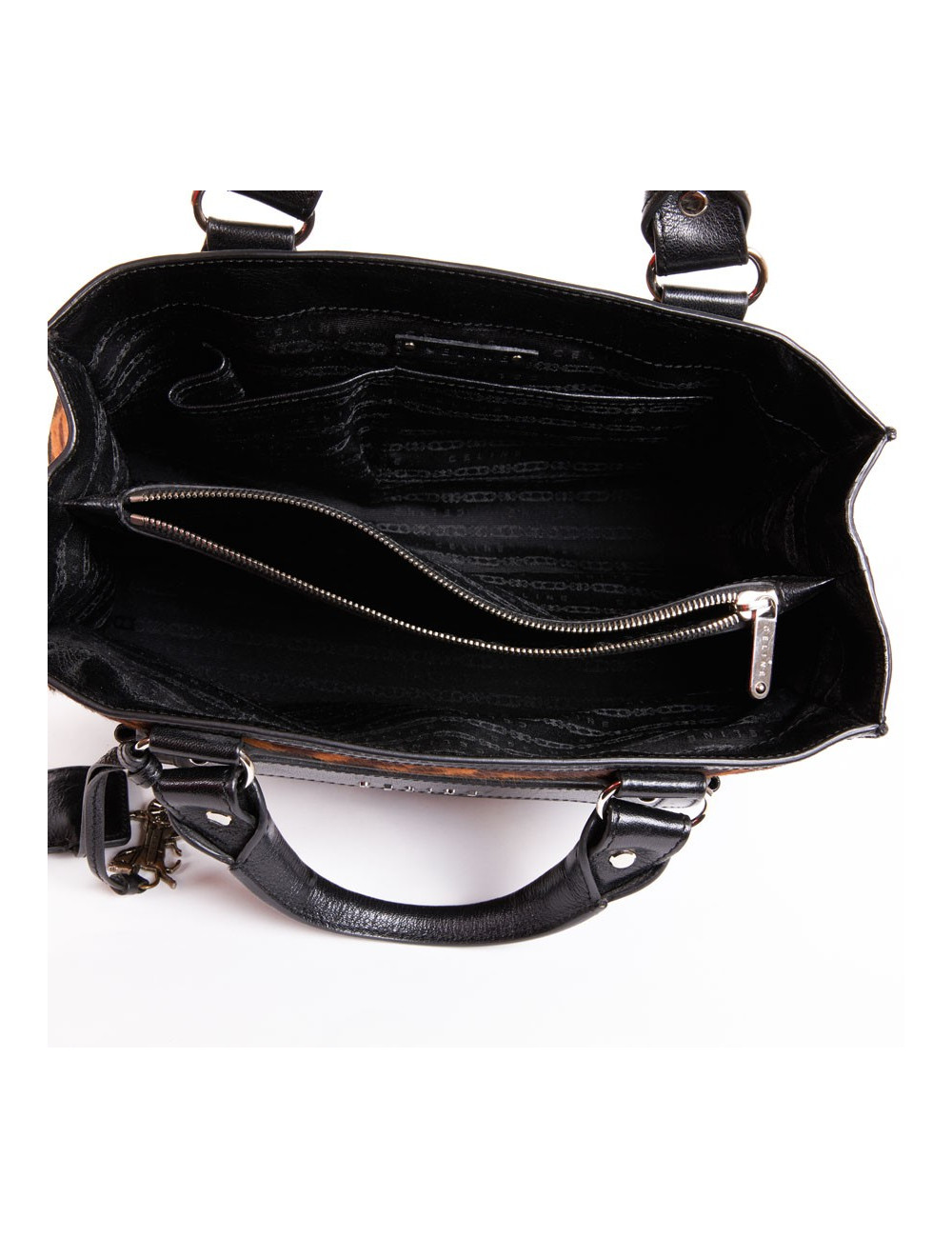 Sac CELINE cuir noir et poulain imprimé girafe marron