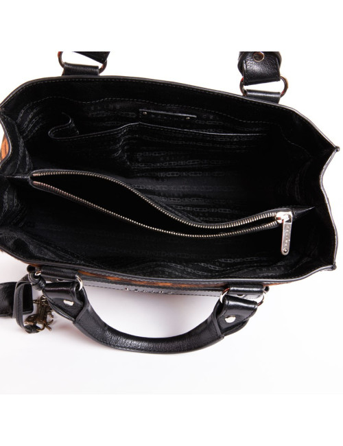 Sac CELINE cuir noir et poulain imprimé girafe marron