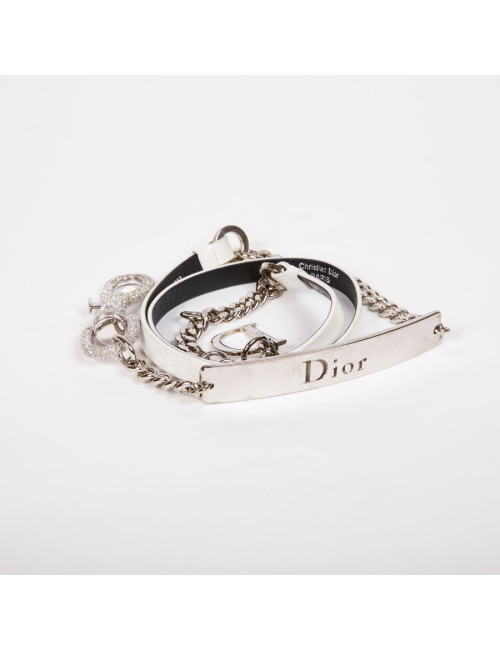 Ceinture CHRISTIAN DIOR T 90 cuir blanc mousqueton strass argent