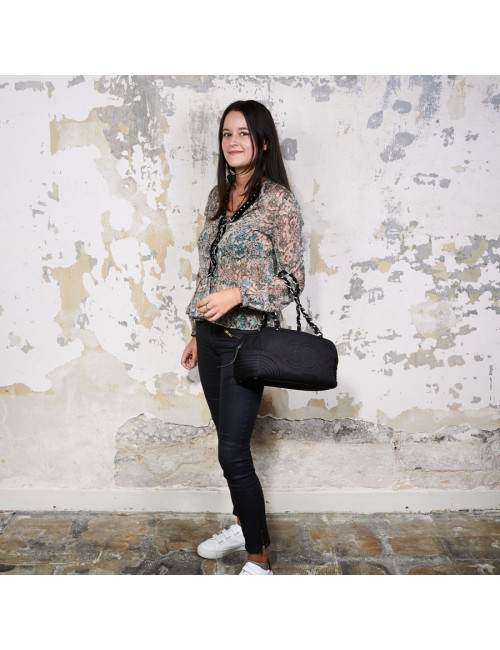 Sac CHANEL bowling en tissu jersey noir