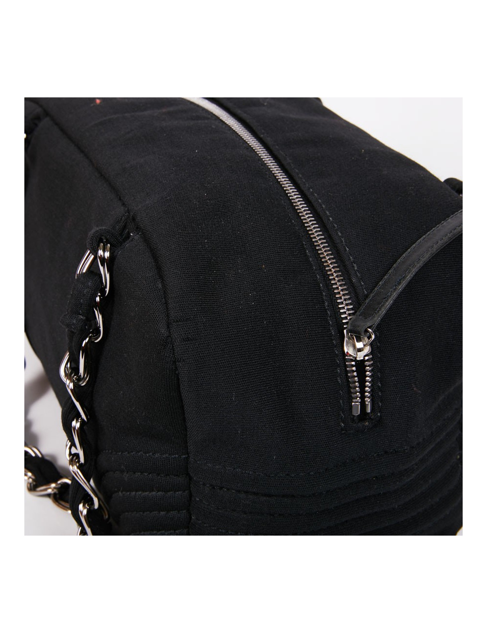 Sac CHANEL bowling en tissu jersey noir