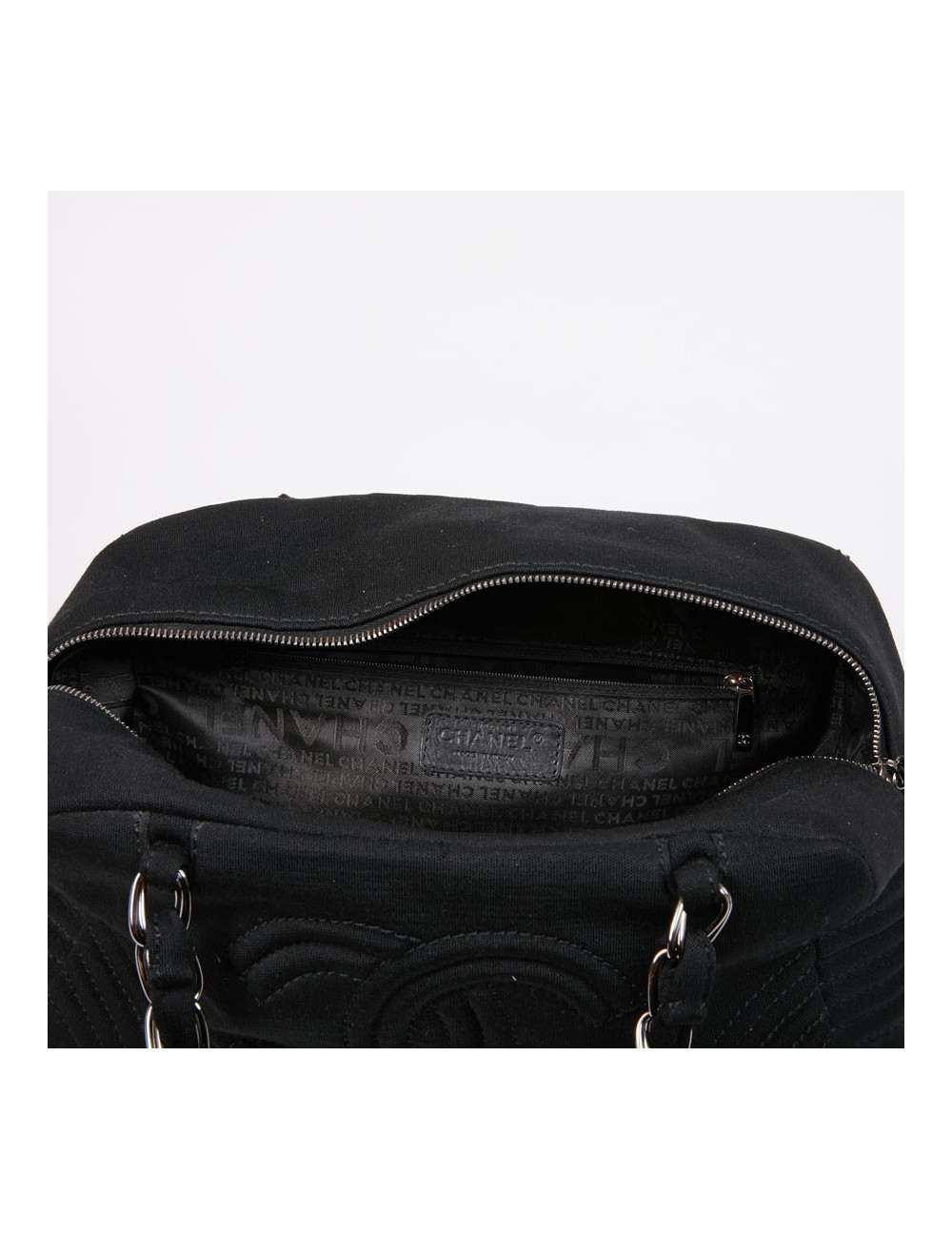 Sac CHANEL bowling en tissu jersey noir