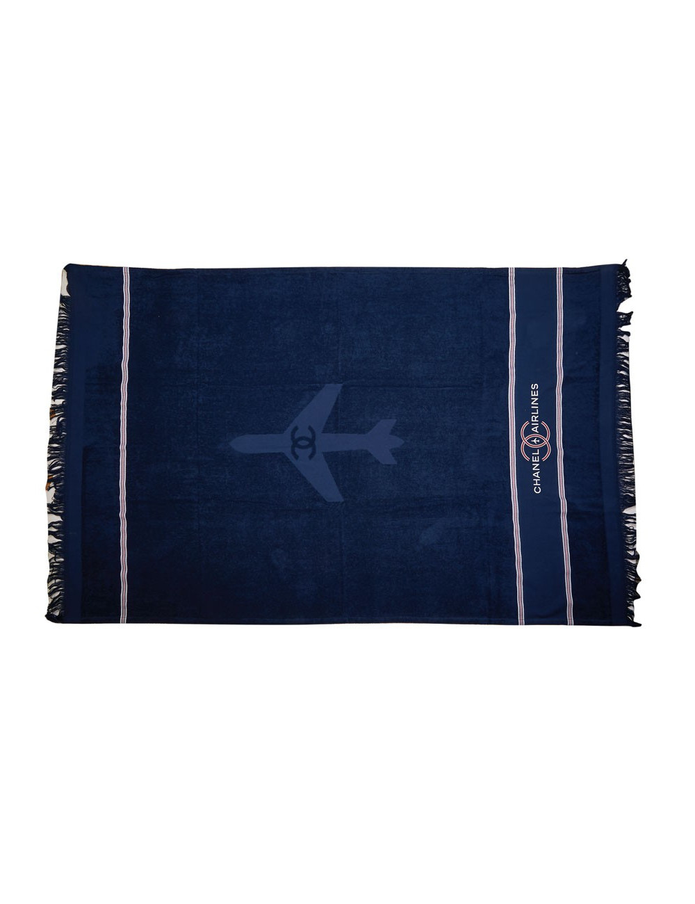 Sac CHANEL Airlines argent et sa serviette de plage bleue marine