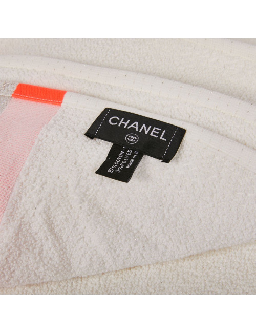 Serviette de plage CHANEL blanche et rose fluo