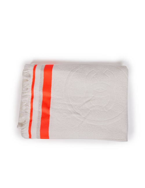 Serviette de plage CHANEL blanche et rose fluo