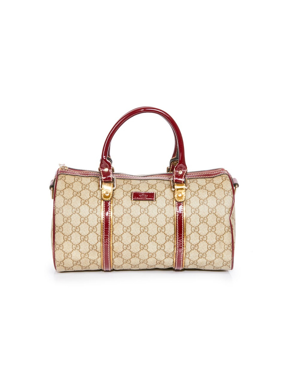 Sac GUCCI toile monogrammée et cuir verni bordeaux et doré
