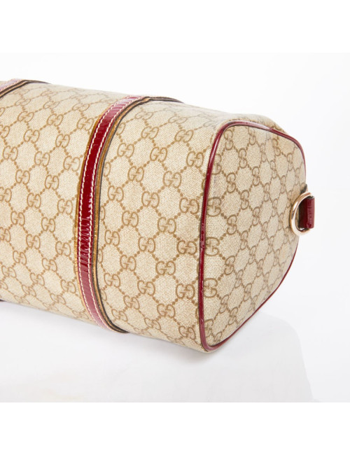 Sac GUCCI toile monogrammée et cuir verni bordeaux et doré
