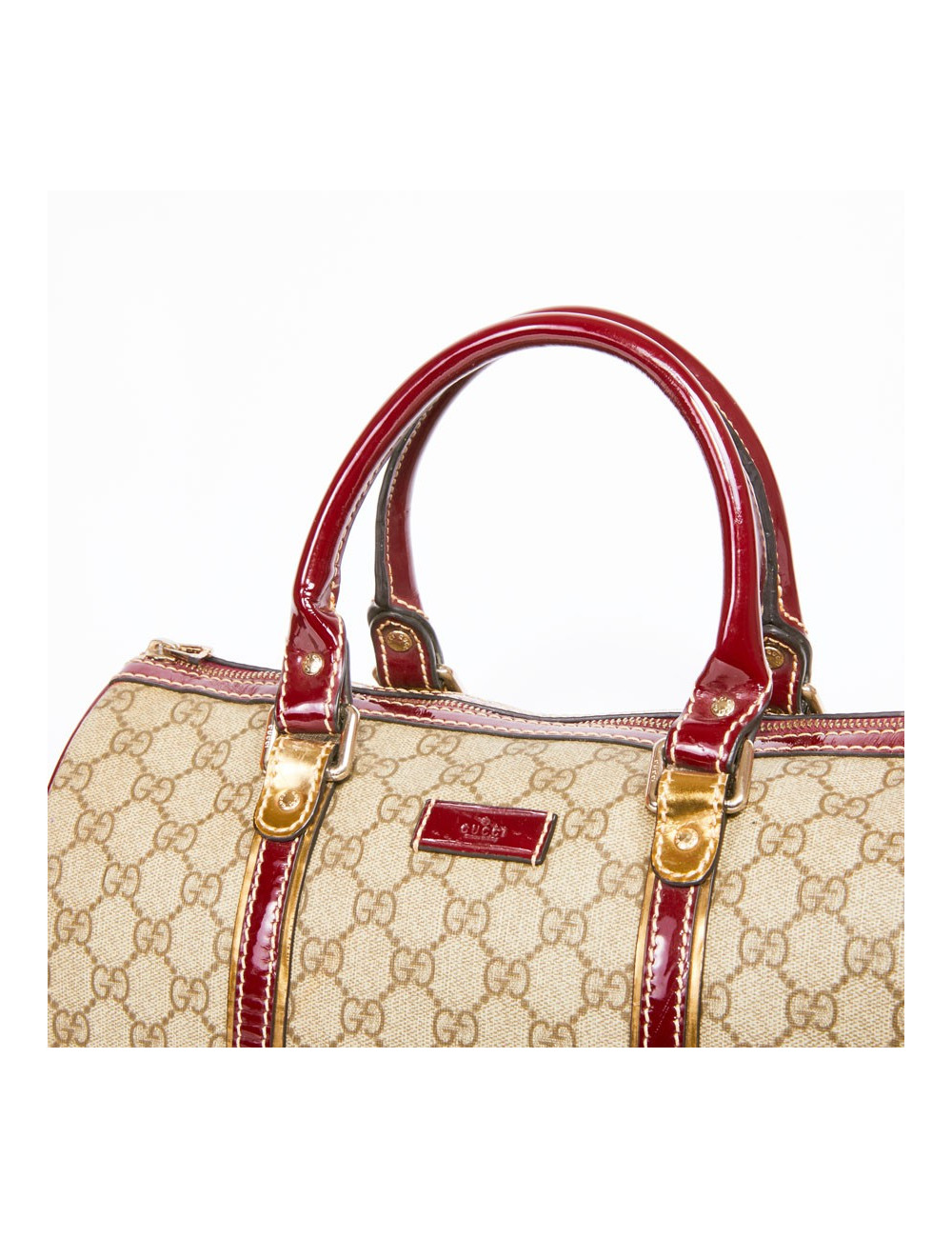Sac GUCCI toile monogrammée et cuir verni bordeaux et doré