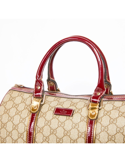 Sac GUCCI toile monogrammée et cuir verni bordeaux et doré