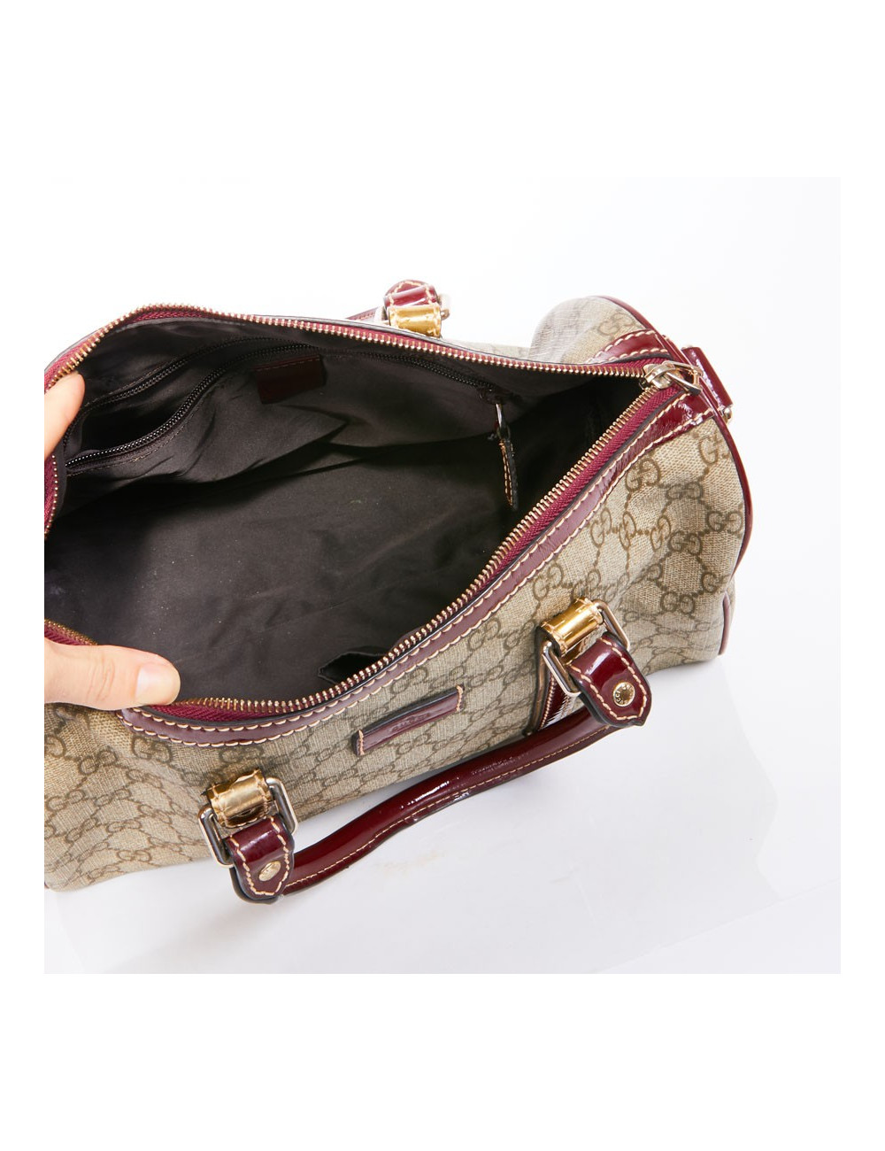 Sac GUCCI toile monogram et cuir verni bordeaux