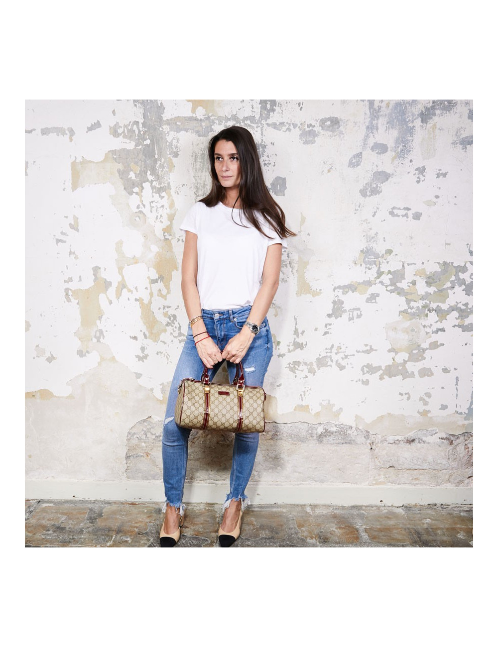 Sac GUCCI toile monogram et cuir verni bordeaux