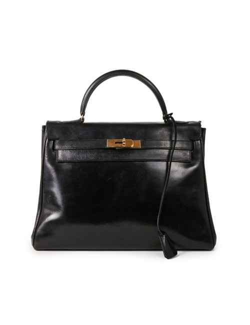 Sac Kelly 32 vintage HERMES cuir box noir