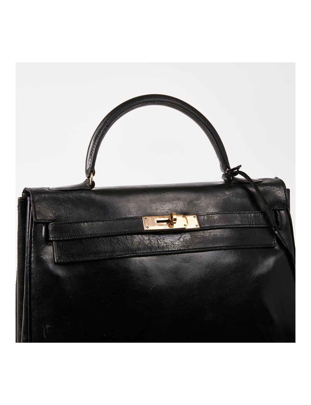 Sac Kelly 32 vintage HERMES cuir box noir