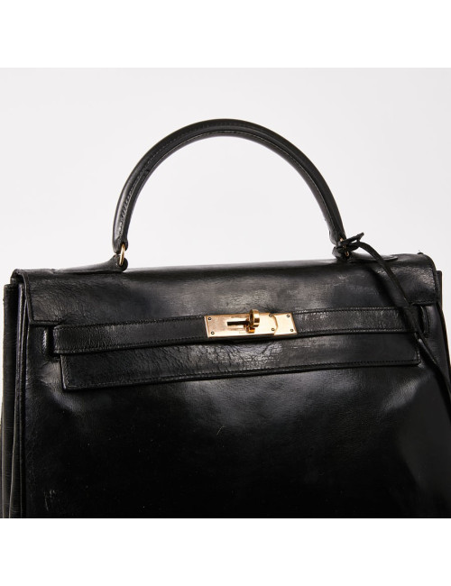 Sac Kelly 32 vintage HERMES cuir box noir