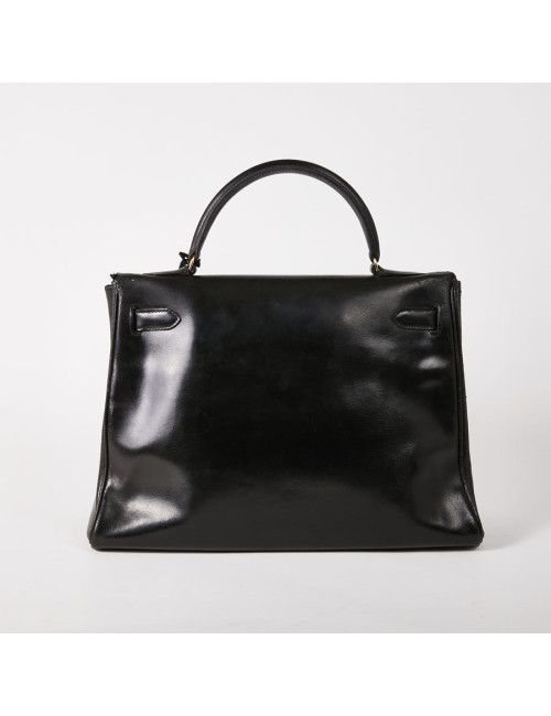 Sac Kelly 32 vintage HERMES cuir box noir