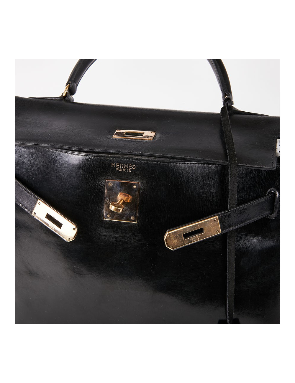 Sac Kelly 32 vintage HERMES cuir box noir