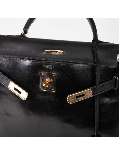 Sac Kelly 32 vintage HERMES cuir box noir