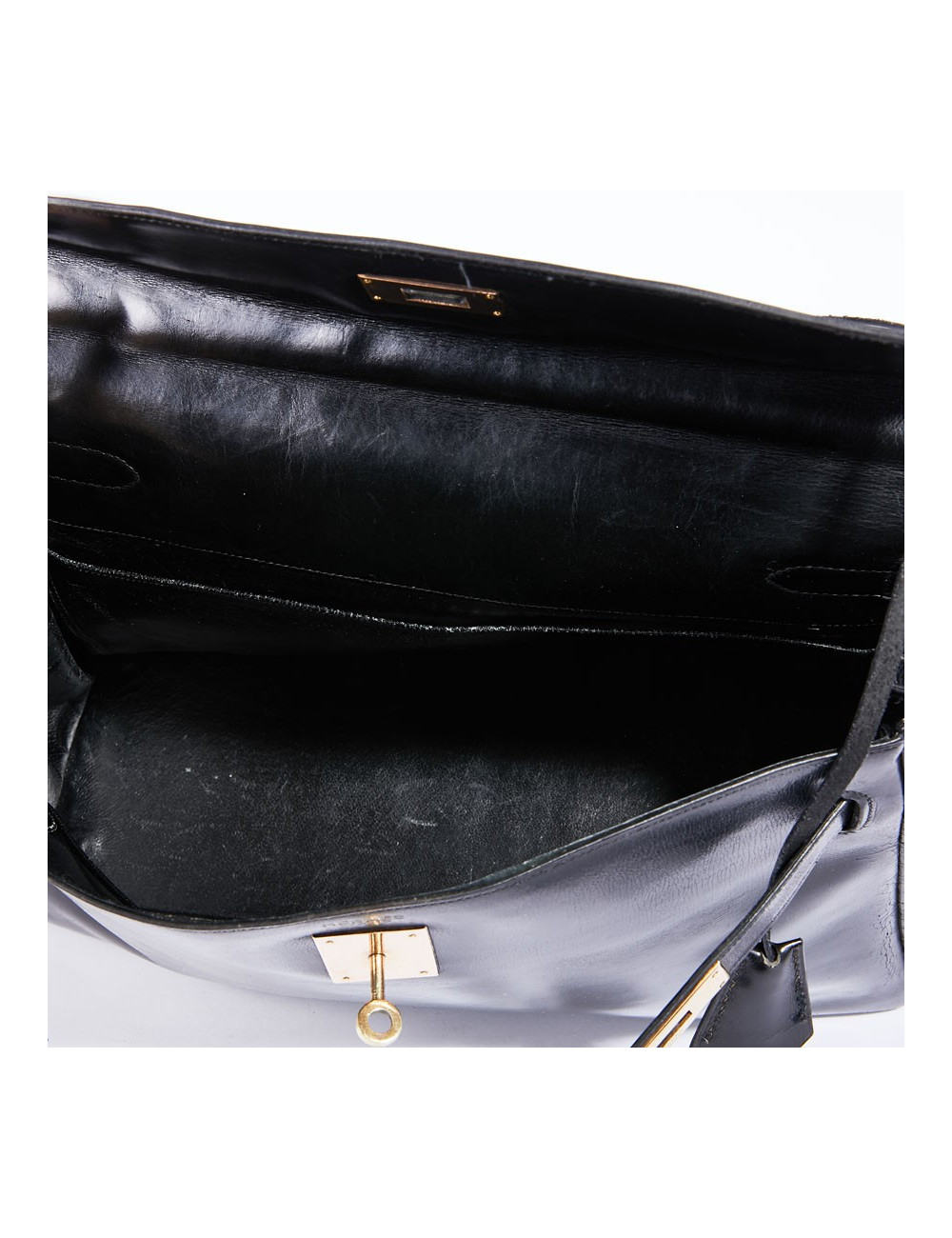 Sac Kelly 32 vintage HERMES cuir box noir