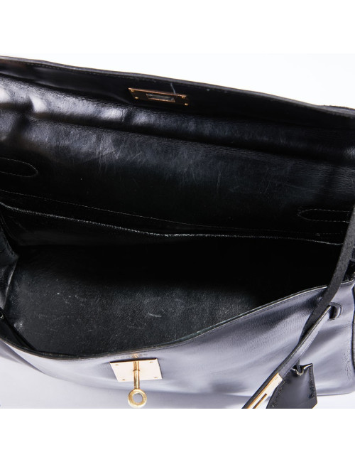 Sac Kelly 32 vintage HERMES cuir box noir