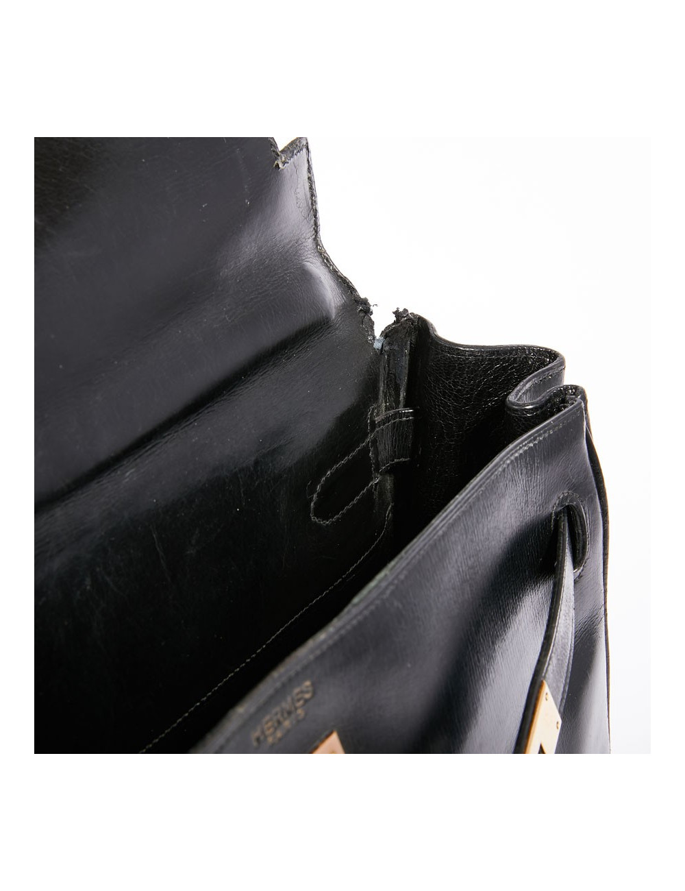Sac Kelly 32 vintage HERMES cuir box noir