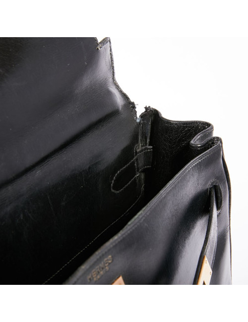 Sac Kelly 32 vintage HERMES cuir box noir