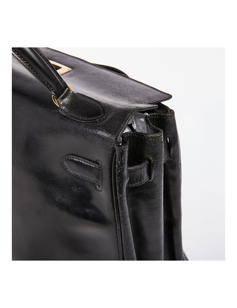 Sac Kelly 32 vintage HERMES cuir box noir