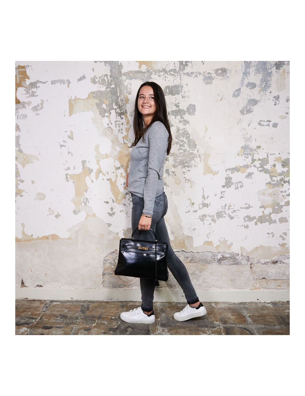 Sac Kelly 32 vintage HERMES cuir box noir