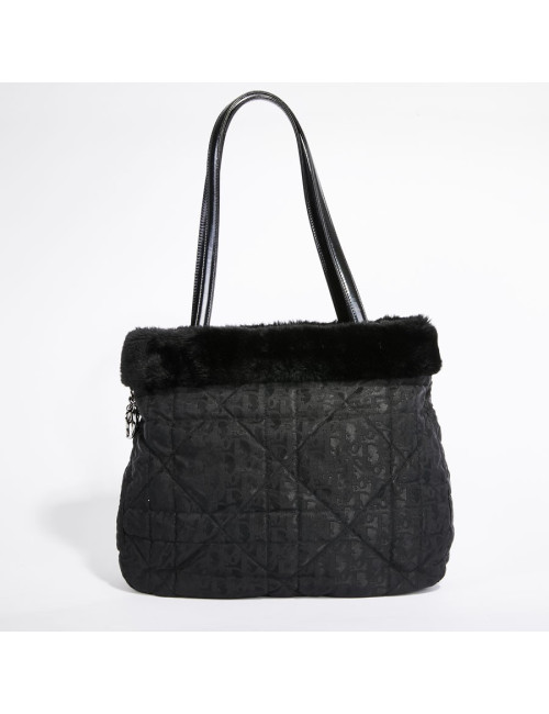 Sac toile mongram CHRSTIAN DIOR et fausse fourrure noire
