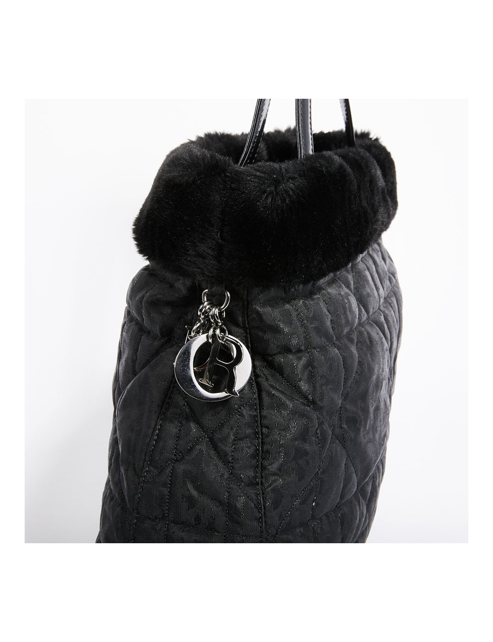 Sac toile monogramme CHRISTIAN DIOR fausse fourrure