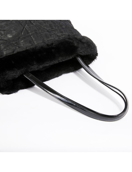 Sac toile mongram CHRSTIAN DIOR et fausse fourrure noire