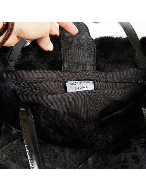 Sac toile monogramme CHRISTIAN DIOR fausse fourrure