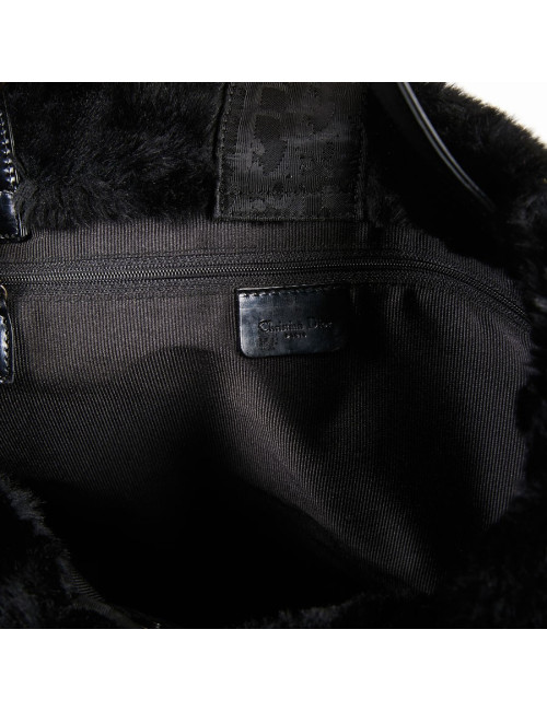 Sac toile monogramme CHRISTIAN DIOR fausse fourrure