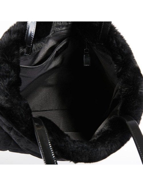 Sac toile mongram CHRSTIAN DIOR et fausse fourrure noire